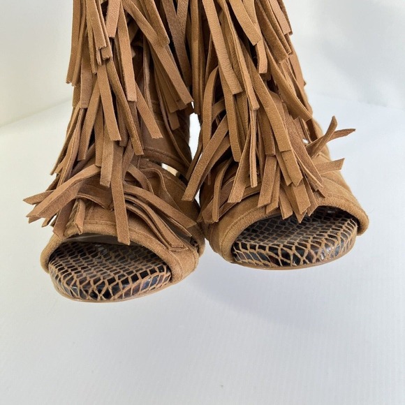 Gianni Bini Heels Boots Saleemah Womens size 7 Desert Brown Fringe open toe - Picture 6 of 9